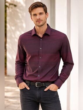 Vince Camuto Men's Burgundy Plaid Shirt